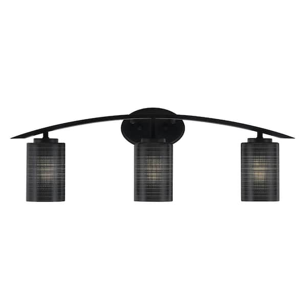 Unbranded Siena 29 in. 3-Light Vanity Light Matte Black with Black Matrix Glass Shades
