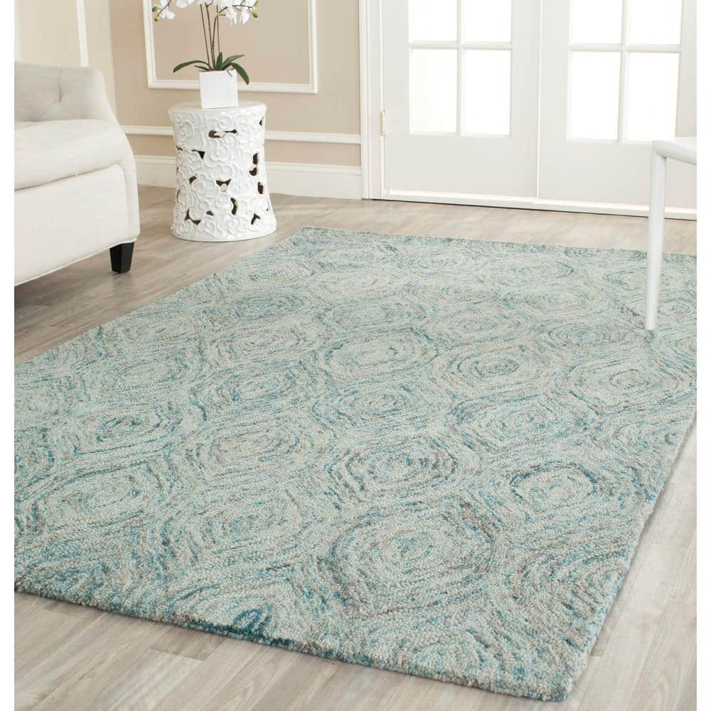 Ivory and Sea Blue Hand-Tufted Wool 6' x 9' Area Rug