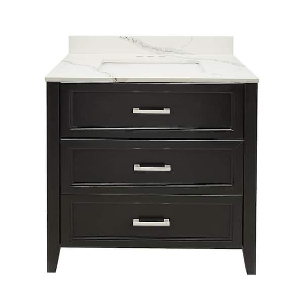 Ella Zermatt 31 in. W x 22 in. D x 36 in. H Single Sink Bath Vanity in Espresso with Calacatta White Quartz Top single hole