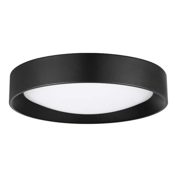 Hampton Bay Anderson 13 in. Light Black Adjustable CCT Integrated LED Flush Mount with Deco Ring 5 CCT