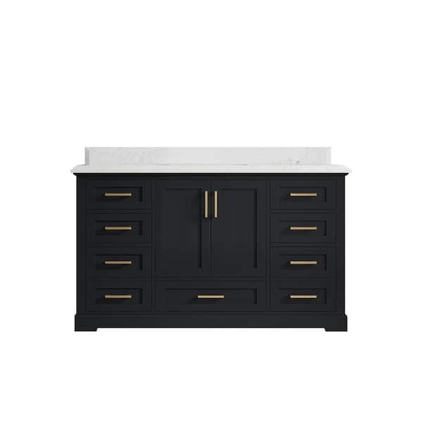 Willow Collections Boston 60 in. W x 22 in. D x 36 in. H Single Sink Bath Vanity in Wrought Iron with 1.5 in. Empira White qt. Top