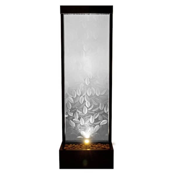 Alpine Corporation Clear Glass Panel with Embossed Leaves Waterfall Fountain