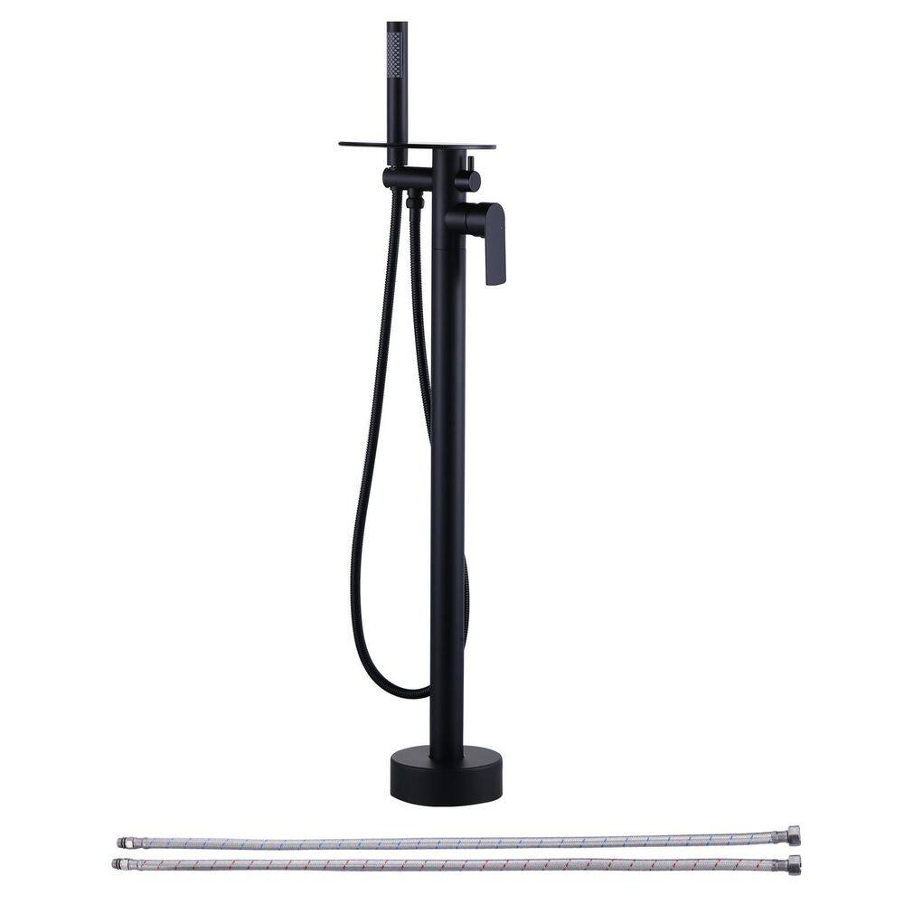 Waterfall Single-Handle Freestanding Tub Faucet, Floor Mount Bathtub Filler with Hand Shower in Matte Black price history on PriceWatchPro