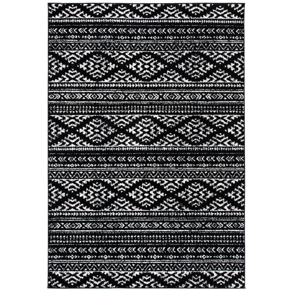 Modern Geometric 4' x 6' Black/Ivory Synthetic Area Rug