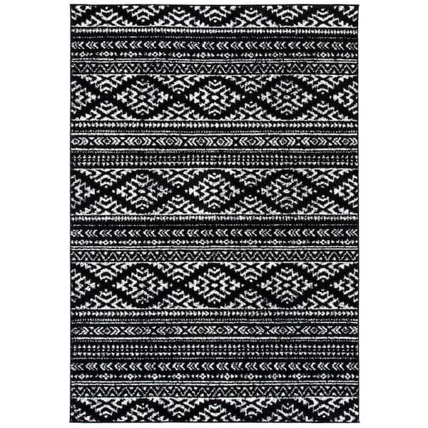 SAFAVIEH Tulum Black/Ivory 5 ft. x 8 ft. Striped Tribal Geometric Area Rug