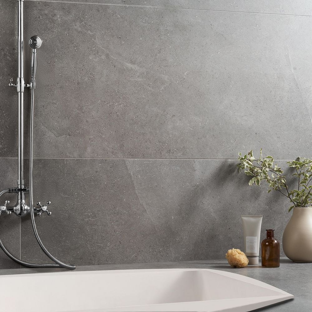 Large Matte Gray Porcelain Rectangular Floor and Wall Tile