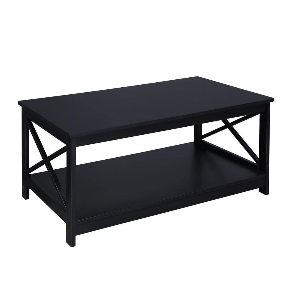 Oxford Classic Black Rectangular Wood Coffee Table with Lower Shelf