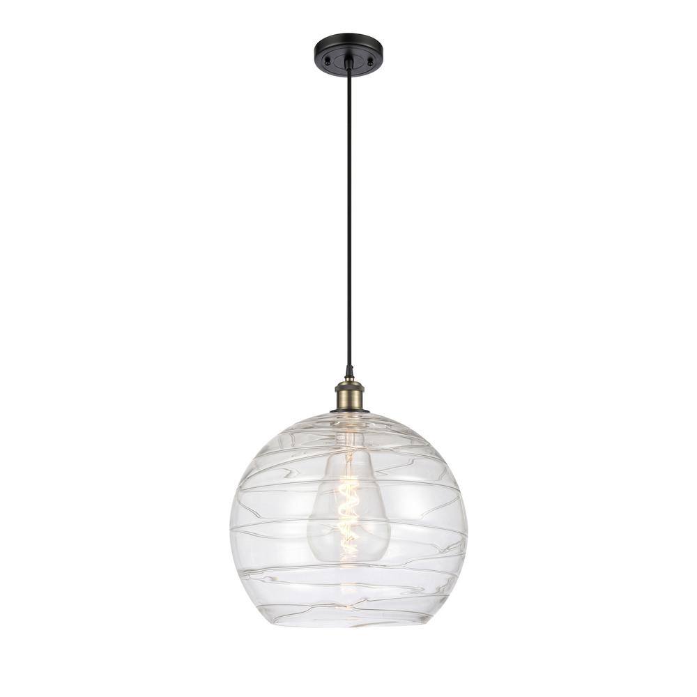 Athens Deco Swirl 1-Light Black Antique Brass Globe Pendant Light with Clear Deco Swirl Glass Shade price history on PriceWatchPro