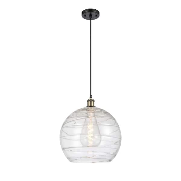Innovations Athens Deco Swirl 1-Light Black Antique Brass Globe Pendant Light with Clear Deco Swirl Glass Shade