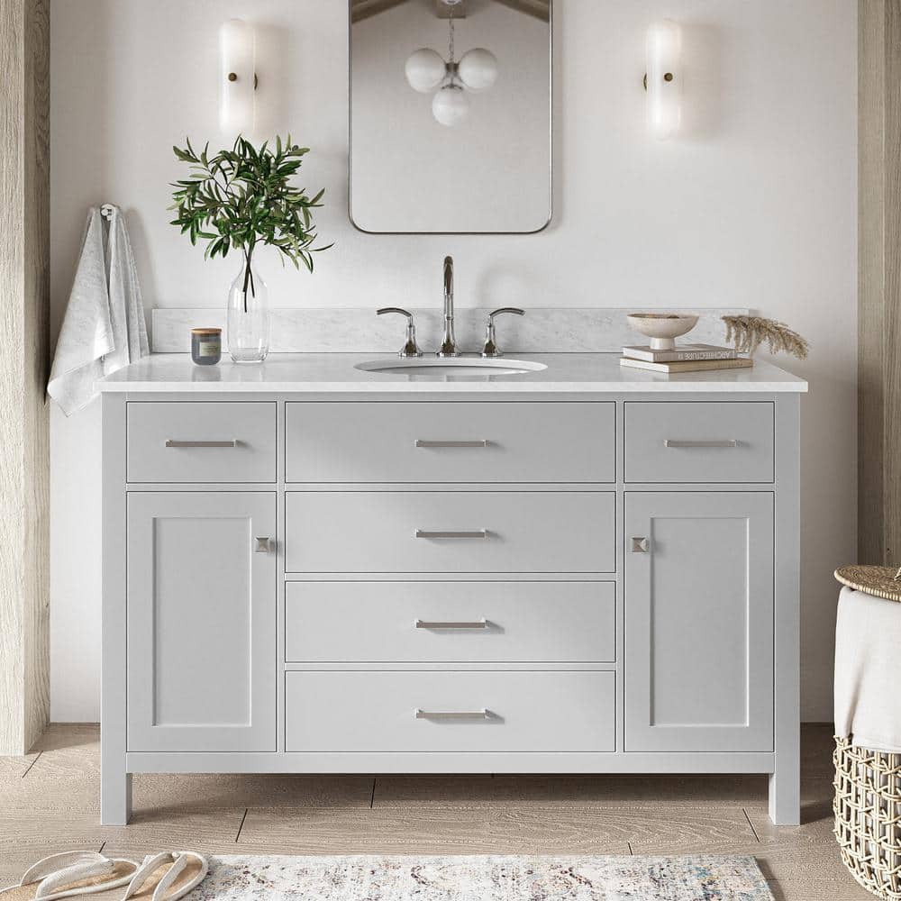 Bristol 54 in. Single Sink Freestanding Bathroom Vanity in Gray with 0.75 in. Carrara White Marble Top price history on PriceWatchPro