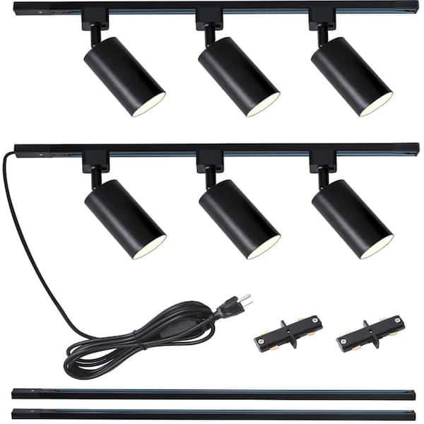 6-Light Plug-In GU10 Track Lighting Kit, Black, 6.6 ft H Track Rail, 13 ft Cord, Bulbs Not Included