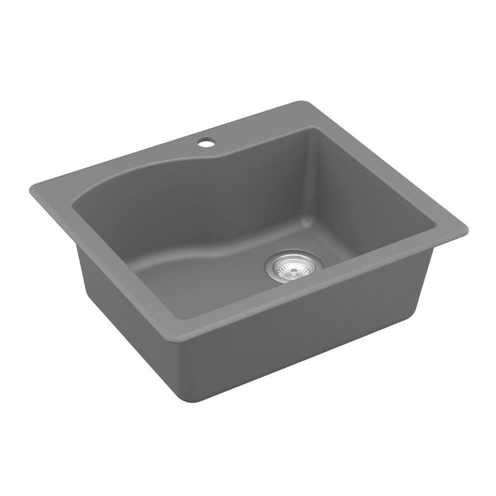 Gray Quartz Composite Single Bowl Drop-In Kitchen Sink