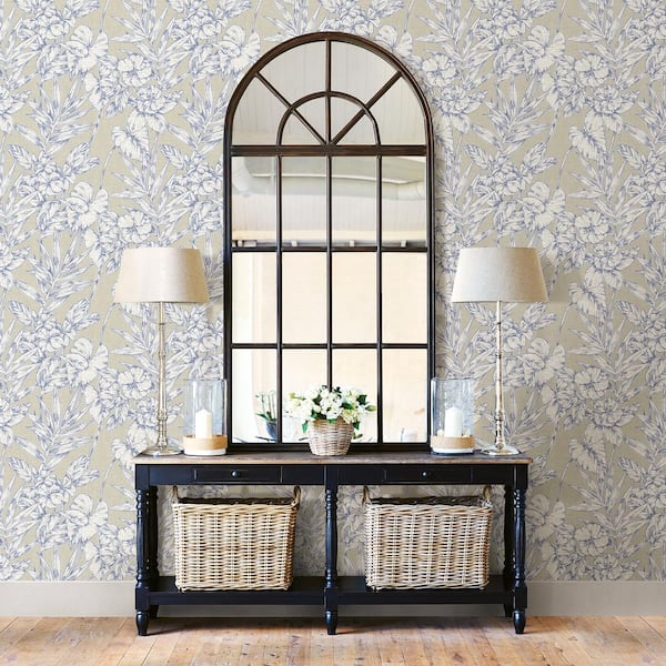 Fiji Navy Floral Paper Strippable Roll Wallpaper (Covers 56.4 sq. ft.)
