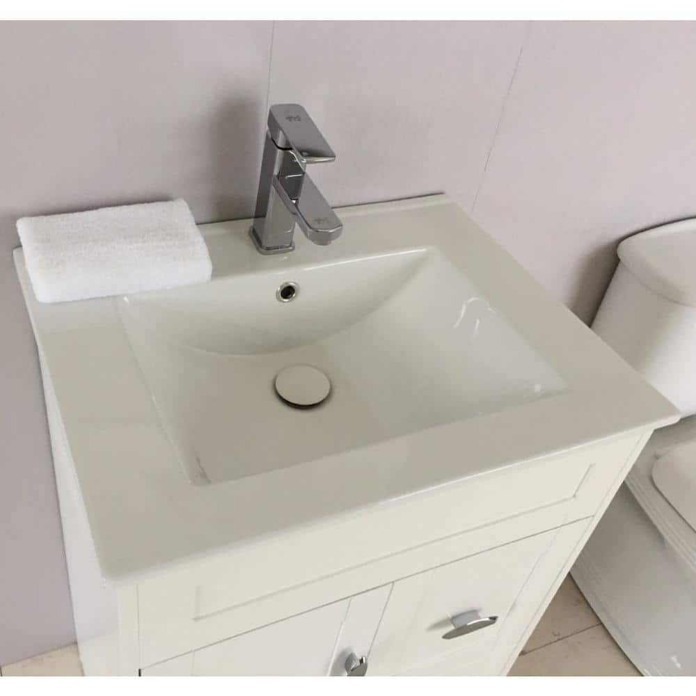 White Freestanding Single Sink Vanity with Chrome Hardware