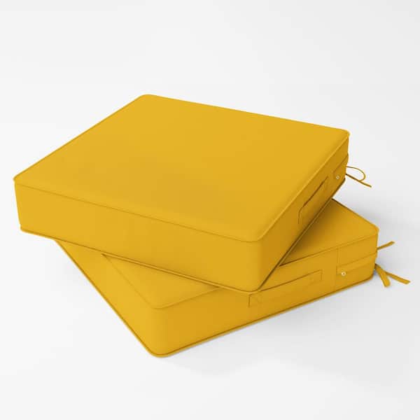 22 in. x 22 in. x 4 in. (2-Pack) Square Outdoor Patio Seating Repacement Lounge Chair Dining Seat Cushion Yellow