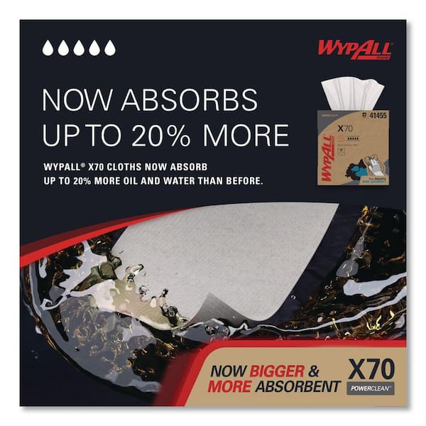 WYPALL X70 Cloths, POP-UP Box, 9-1/10 in. x 16-4/5 in., White, 100
