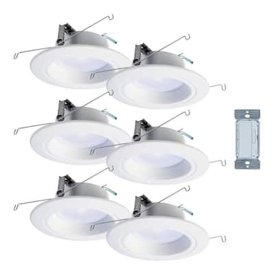 RL5 in. & 6 in. White Bluetooth Smart Integrated LED Recessed Light Trim, Tunable CCT, 6-Pack & In-Wall Accessory Dimmer