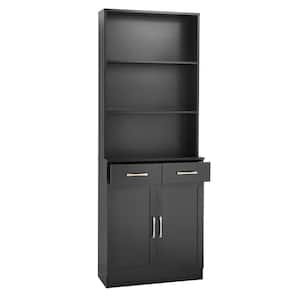 26 in. W x 11 in. D x 70 in. H Black MDF Freestanding Linen Cabinet Floor Storage Cabinet with Open Shelf