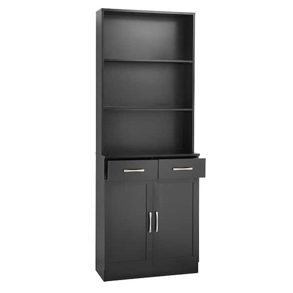 Sarlai 26 in. W x 11 in. D x 70 in. H Black MDF Freestanding Linen Cabinet Floor Storage Cabinet with Open Shelf