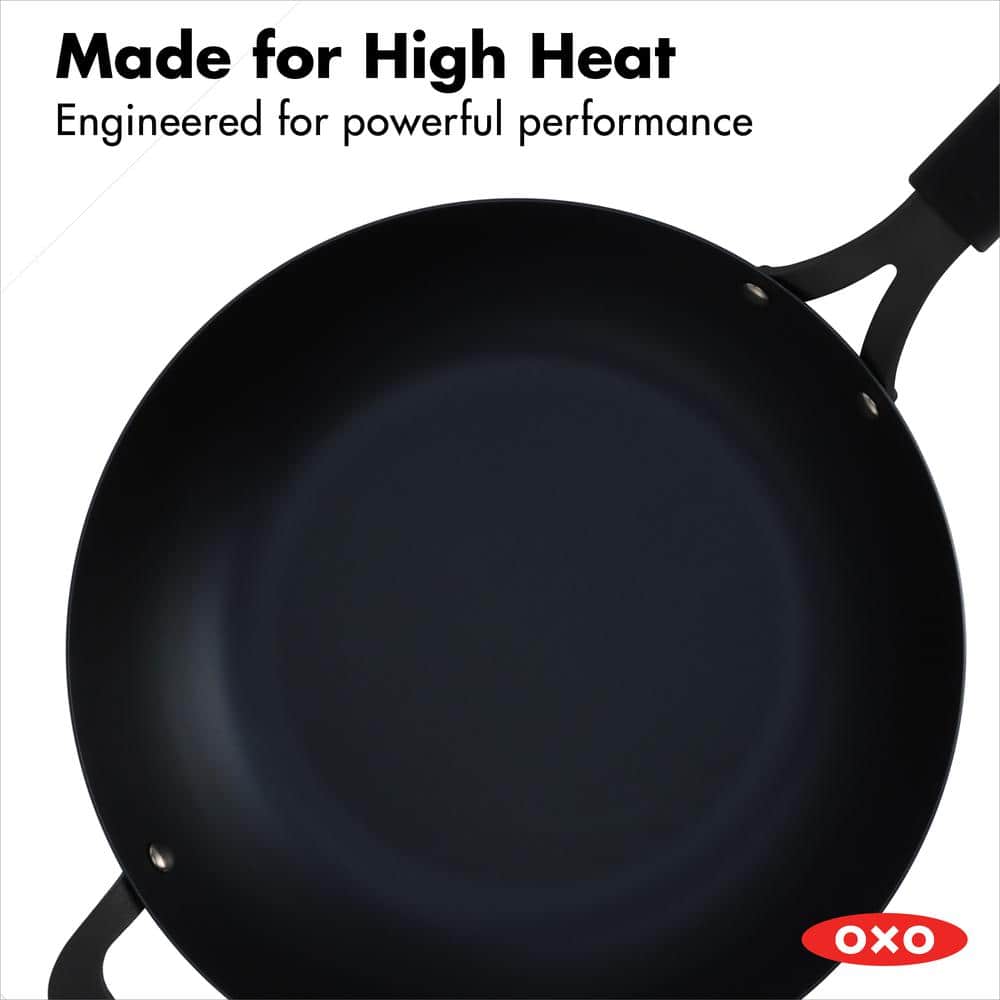 OXO 12" Black Carbon Steel Non-Stick Wok with Silicone Handle