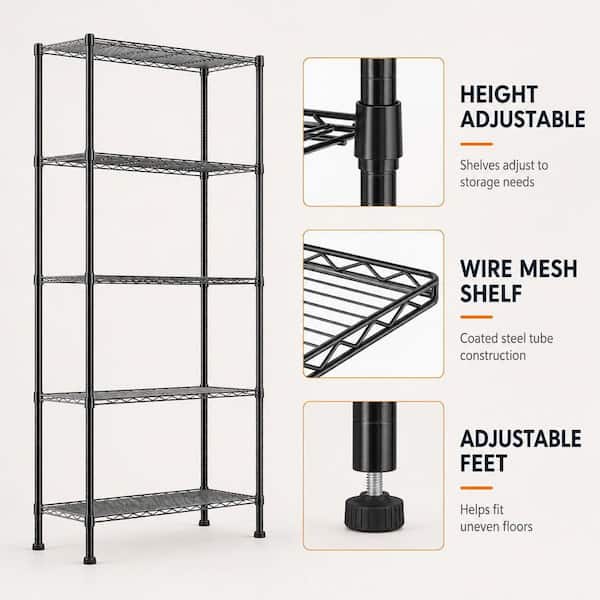 Wudkey 14.1 in. D x 30 in. W x 79 in. H 5-Shelf Adjustable Metal