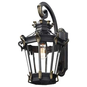 24.4 in. Die-Cast Aluminum in Black Outdoor Hardwired Wall Lantern Sconce with No Bulbs Included