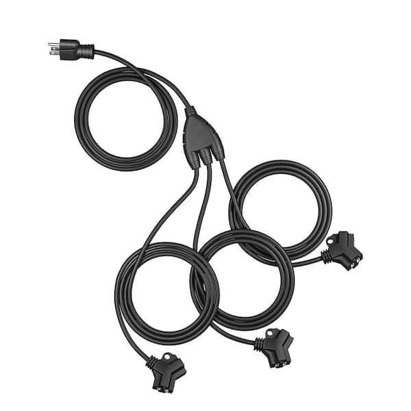 DEWENWILS 25 ft. 16/3C SJTW Outdoor Extension Cord with Switch and 1 to 3 Splitter for Holiday Light/Stage, Black