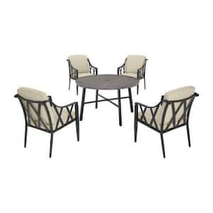 Harmony Hill 5-Piece Black Steel Outdoor Patio Dining Set with CushionGuard Putty Tan Cushions