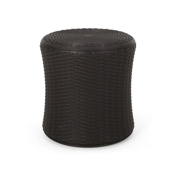 Angel Sar Round Olive-Colored Plastic Outdoor Coffee Table Designed for Storage