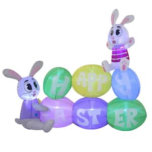 6 ft. L Multi-Colored Nylon Indoor Outdoor Happy Easter Bunnies Inflatable with Built-In LED Lights Lawn Decoration