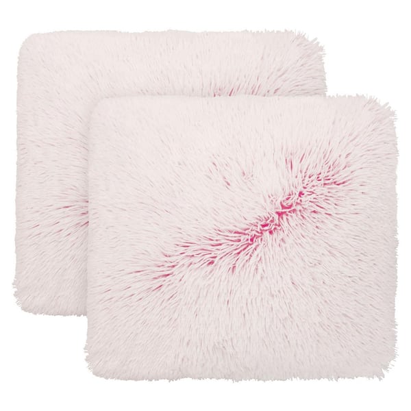 Boho Living Mercedes Contemporary Pink 20 in. x 18 in. Plush Shag Decorative Throw Pillow (2-Piece Set)