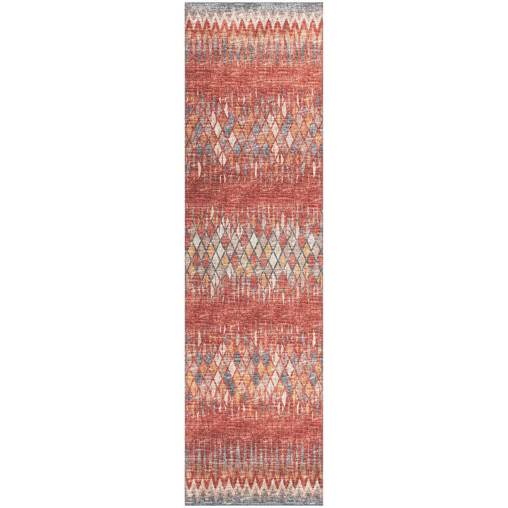 Rylee Red 2 ft. 3 in. x 7 ft. 6 in. Geometric Indoor/Outdoor Area Rug