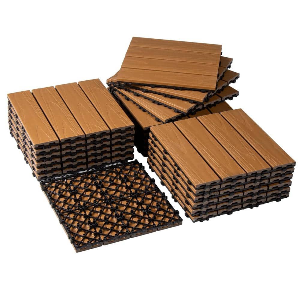 1 ft. x 1 ft. 3D Plastic Composite Interlocking Decking Tiles Waterproof for Indoor/Outdoor Walkways in Brown (22-Pack) price history on PriceWatchPro