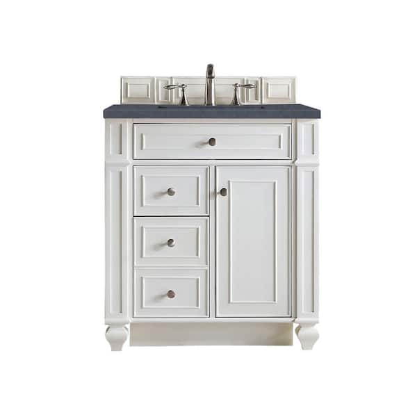 James Martin Vanities Bristol 30 in. W x 23.5 in. D x 34 in. H Bathroom Vanity in Bright White with Quartz  Top in Charcoal Soapstone