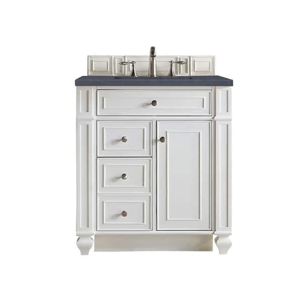 James Martin Vanities Bristol 30 in. W x 23.5 in. D x 34 in. H Bathroom Vanity in Bright White with Quartz Top in Charcoal Soapstone