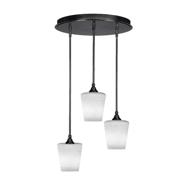 Unbranded Villa 3 Light Matte Black Pendant, Cluster Pendant Light with 6 in. White Matrix Glass Shades, No bulb Included