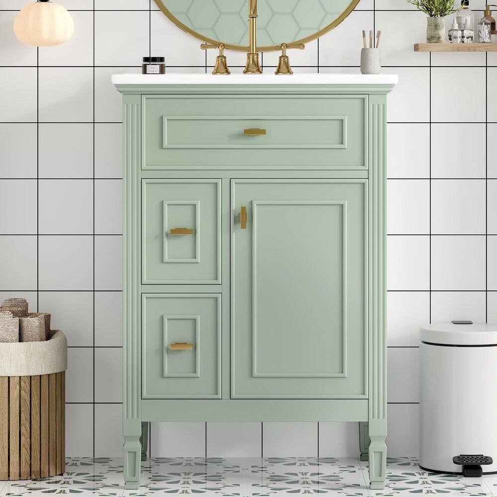 24 in. W x 18.3 in. D x 34 in. H Single Sink Freestanding Bath Vanity in Green with White Ceramic Top price history on PriceWatchPro