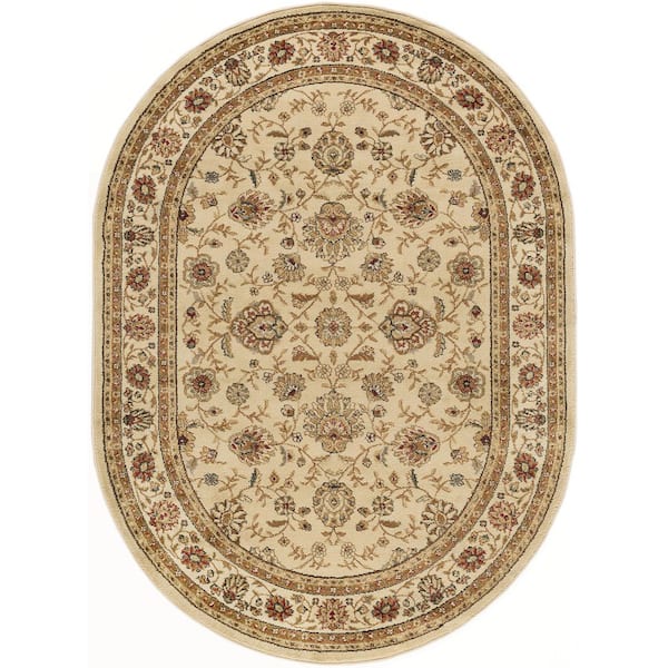 Elegance Floral Beige 7 ft. x 10ft. Oval Indoor Area Rug