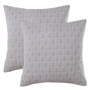 Mockingbird Grey Floral Quilted Cotton Euro Sham (Set of 2)