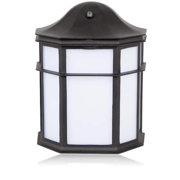 1-Light Black LED Outdoor Wall Lantern Sconce with Dusk to Dawn Sensor