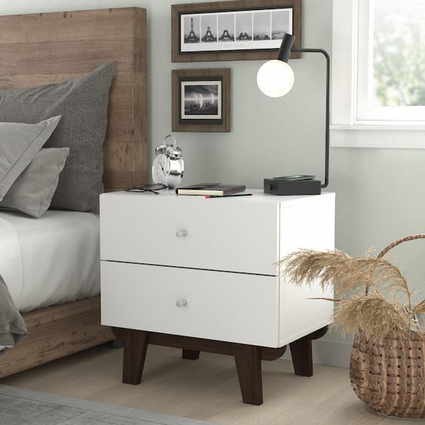 Unbranded Kincaid 2 Drawer White Nightstand 23"H x 23.5"W x 15.75"D