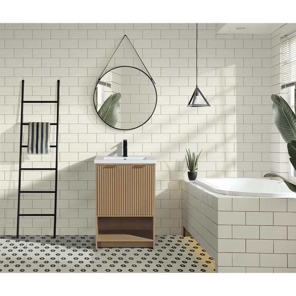 San Diego 24" Oak Freestanding Bathroom Vanity with Ceramic Top