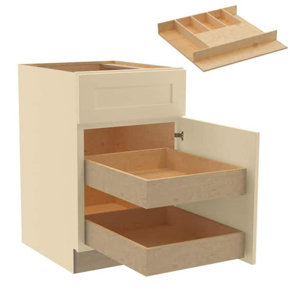 Home Decorators Collection Newport 21 in. W x 24 in. D x 34.5 in. H Assembled Plywood Base Kitchen Cabinet in Blended Cream with 2ROT Cutlery RH