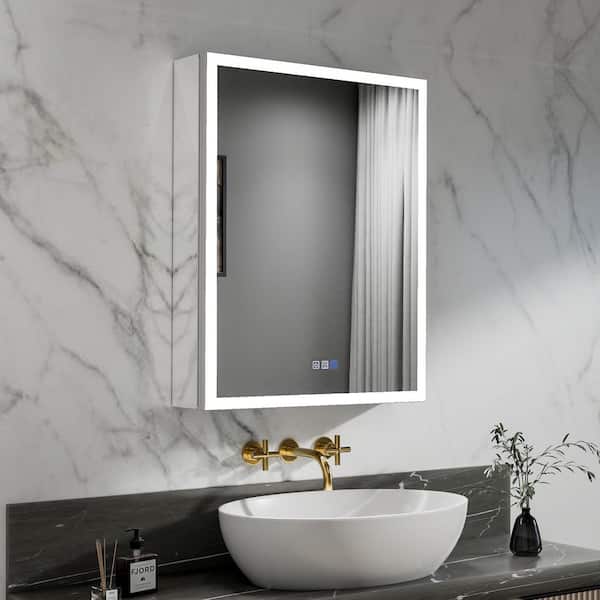 Lonni AZD 24 in. W x 30 in. H Rectangular Silver Aluminum Recessed/Surface Mount Left Dimmable Medicine Cabinet with Mirror