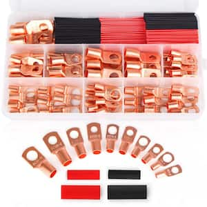 Terminal Connector Copper Wire Lugs AWG12 Cable and Heat Shrink Set (130 Pieces)