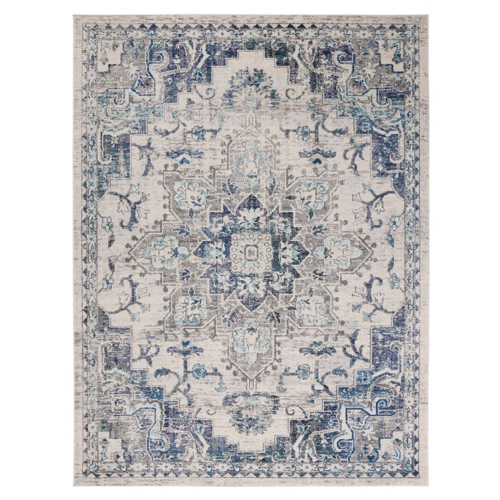 SAFAVIEH Madison Ivory/Grey 9 ft. x 12 ft. Border Geometric Floral Medallion Area Rug MAD473C9