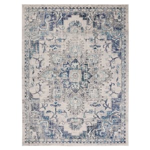 Madison Ivory/Grey 9 ft. x 12 ft. Border Geometric Floral Medallion Area Rug