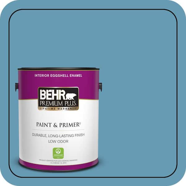 BEHR PREMIUM PLUS 1 gal. #S490-4 Yacht Blue Eggshell Enamel Low Odor Interior Paint & Primer