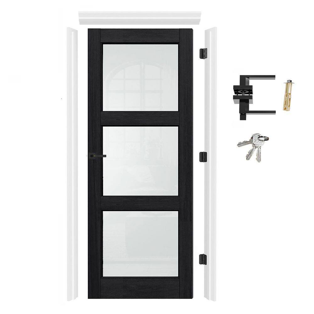 32 in. x 80 in. Black PVC Covering MDF 5 Lite Frosted Glass Door with Quick Assemble Wood Jamb and Levers, Right-Handed price history on PriceWatchPro