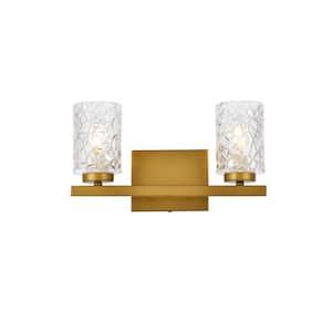 Home Living 14 in. 2-Light Brass Vanity Light with Glass Shade